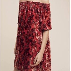 Anthropologies Seen Worn Kept Barrott Velvet Off-The Shoulder Mini Dress.